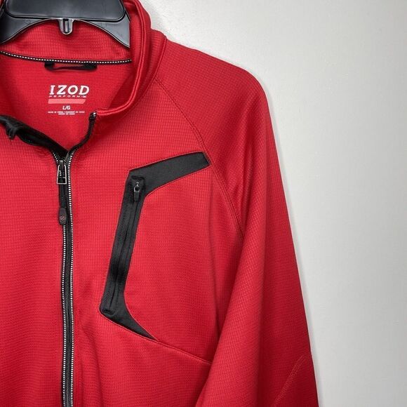 IZOD Mens Full-Zip Track Jacket EUC Sz L Red Perform-X Zip-Pockets - Picture 2 of 9
